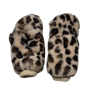 Urban Outfitters Leopard Faux Fur Mittens Open Finger‎ Convertible Winter Gloves